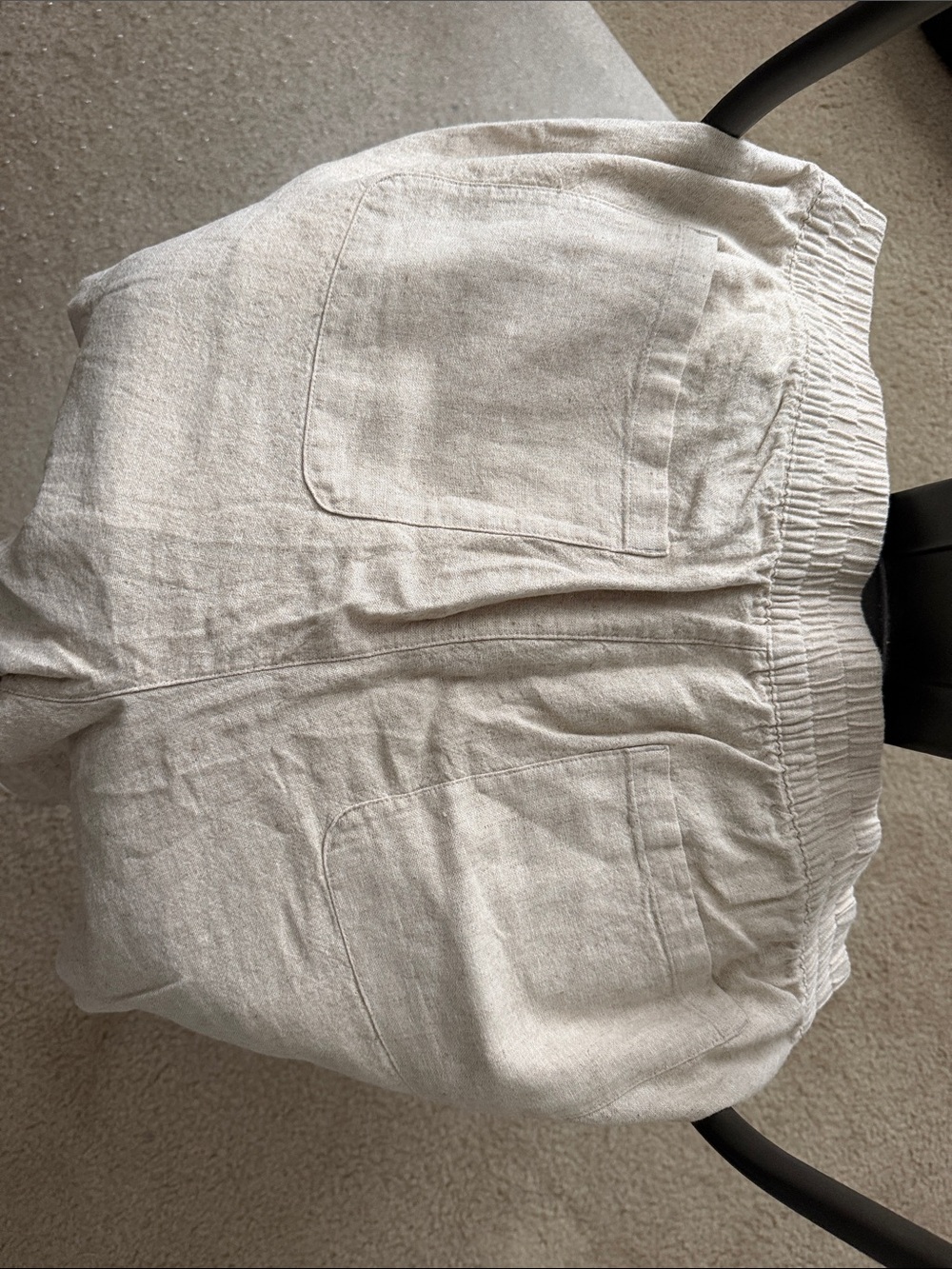 Light Beige Linen-Blend Shorts with Elastic Waist - Picture 2 of 2
